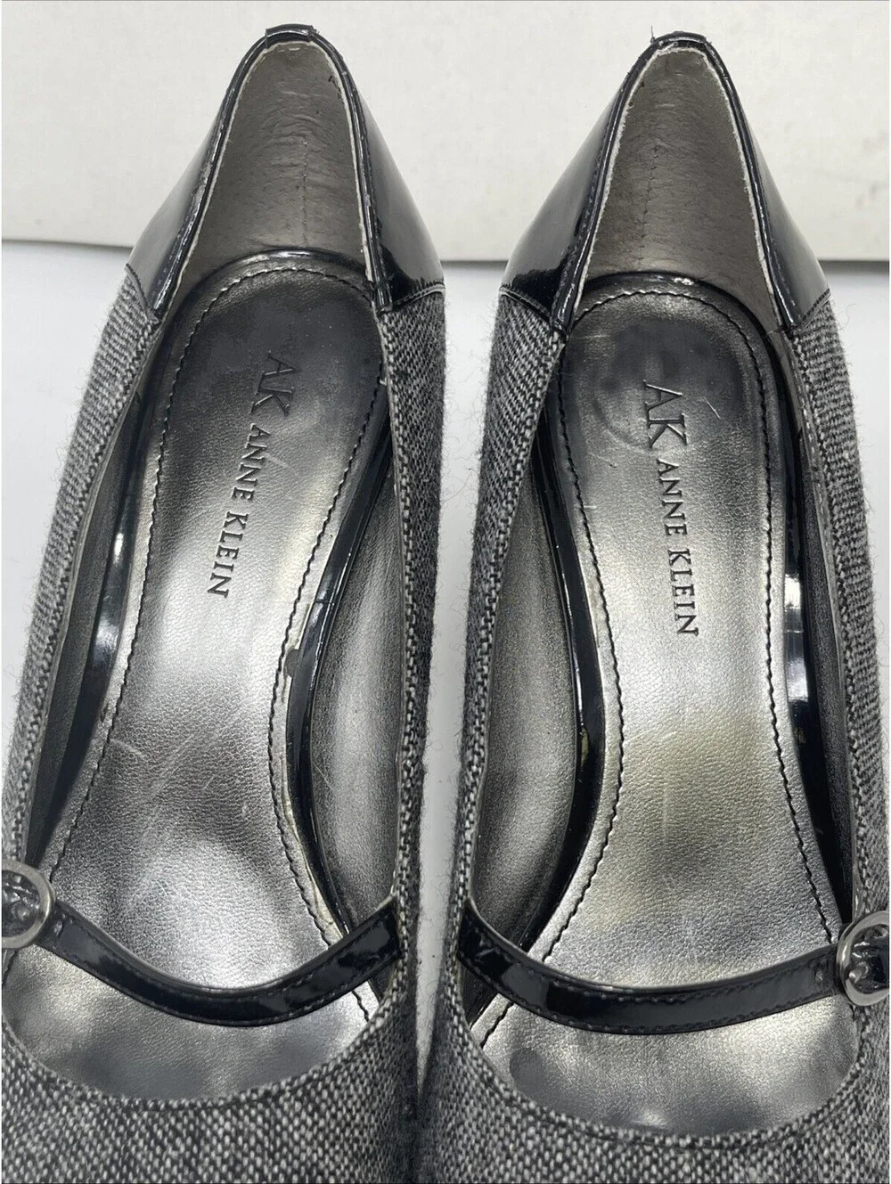 Anne Klein Mary Jane Heel Women's 7.5 SWEET PEA Black Fabric Patent Pump 3.5
